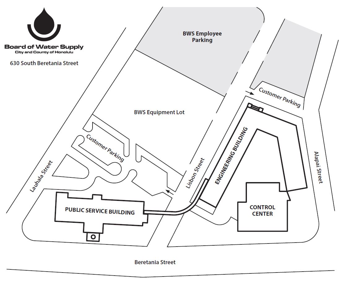 bws beretania parking entrances map