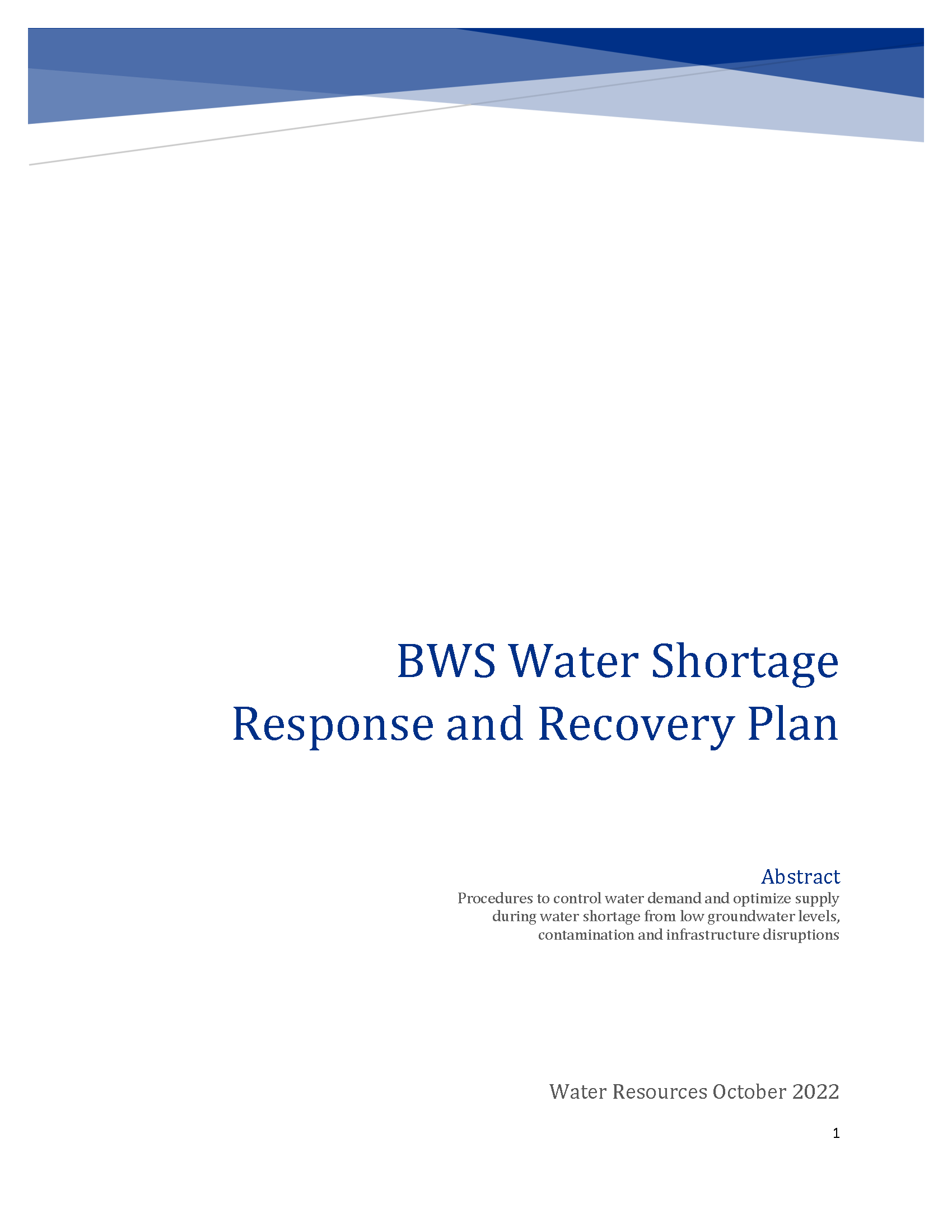 bws water shortage response recovery plan draft