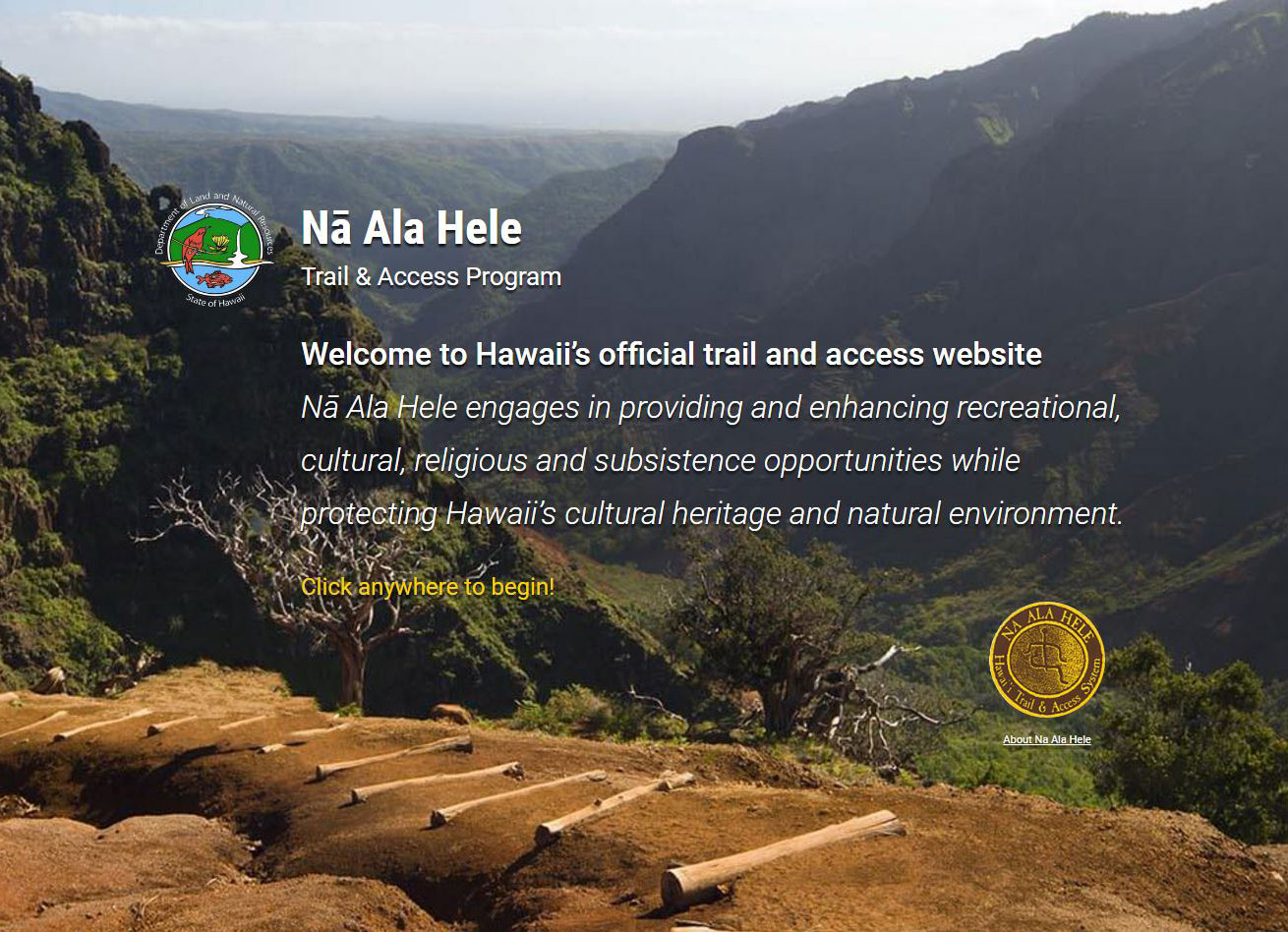 na ala hele trail access program website https://hawaiitrails.org/trails/#/