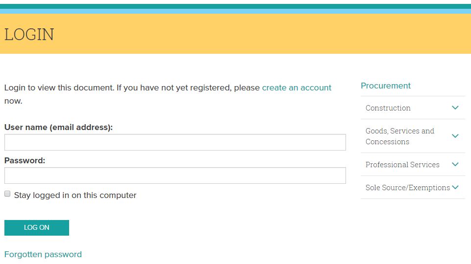 procurement log in page