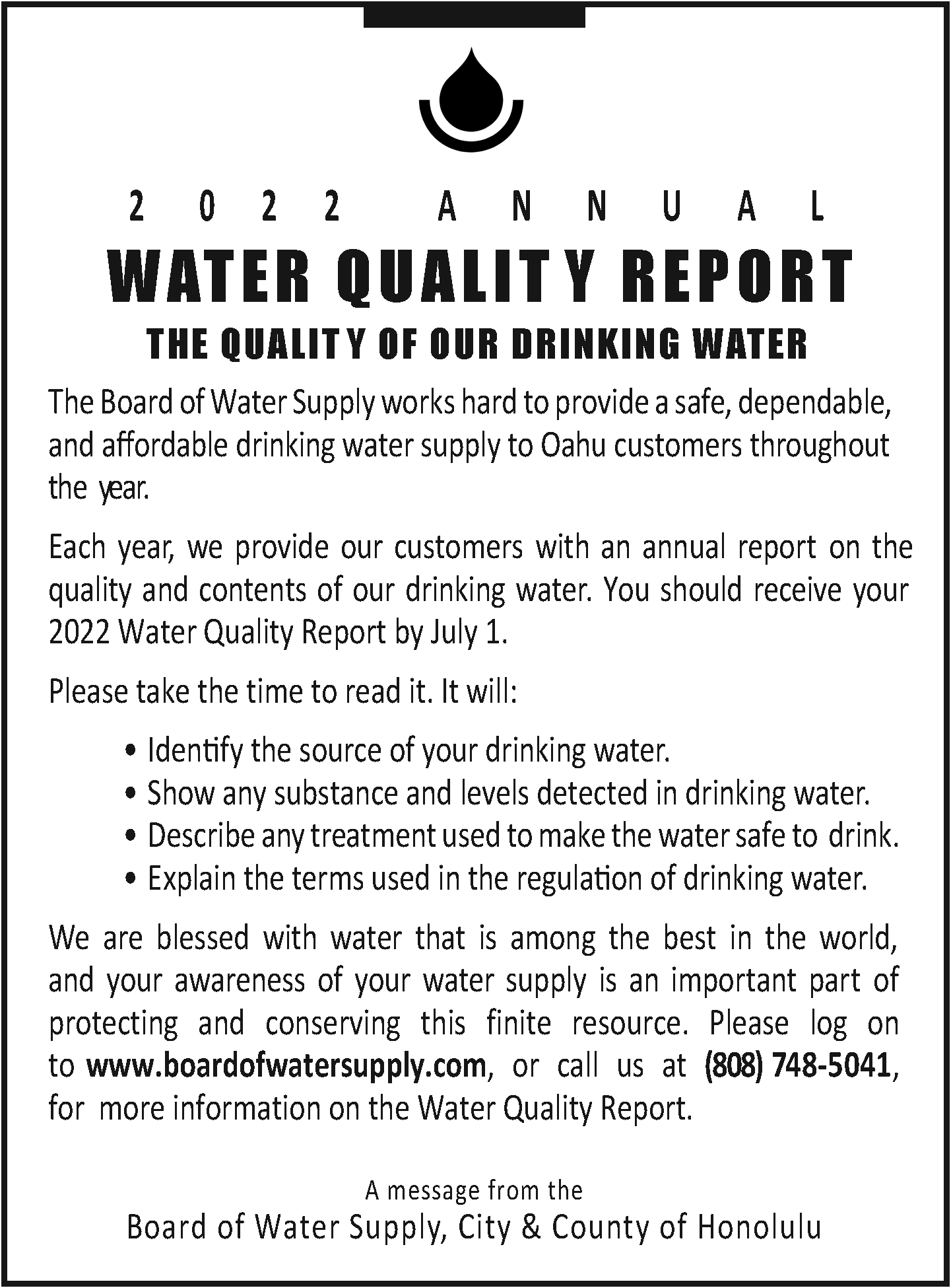 water quality report 2022 consumer confidence report