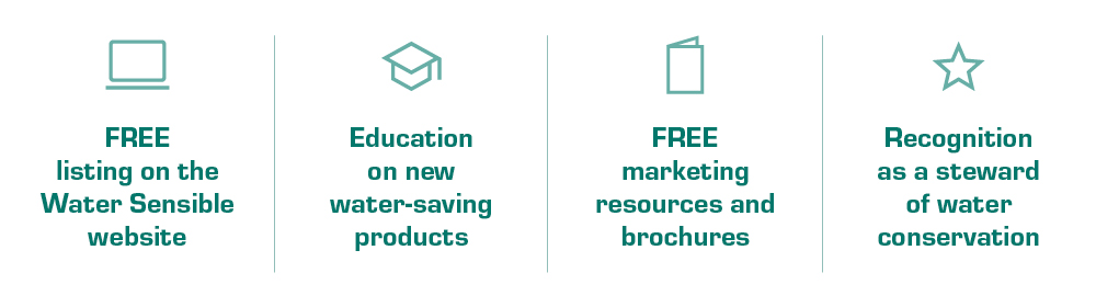 Trade Ally program benefits - free listing on website, educational opportunities, marketing support, noted as a water conservation supporter