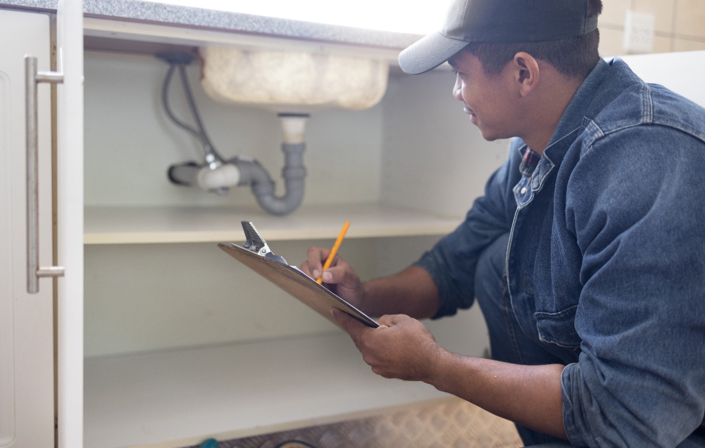 plumber working on pipes