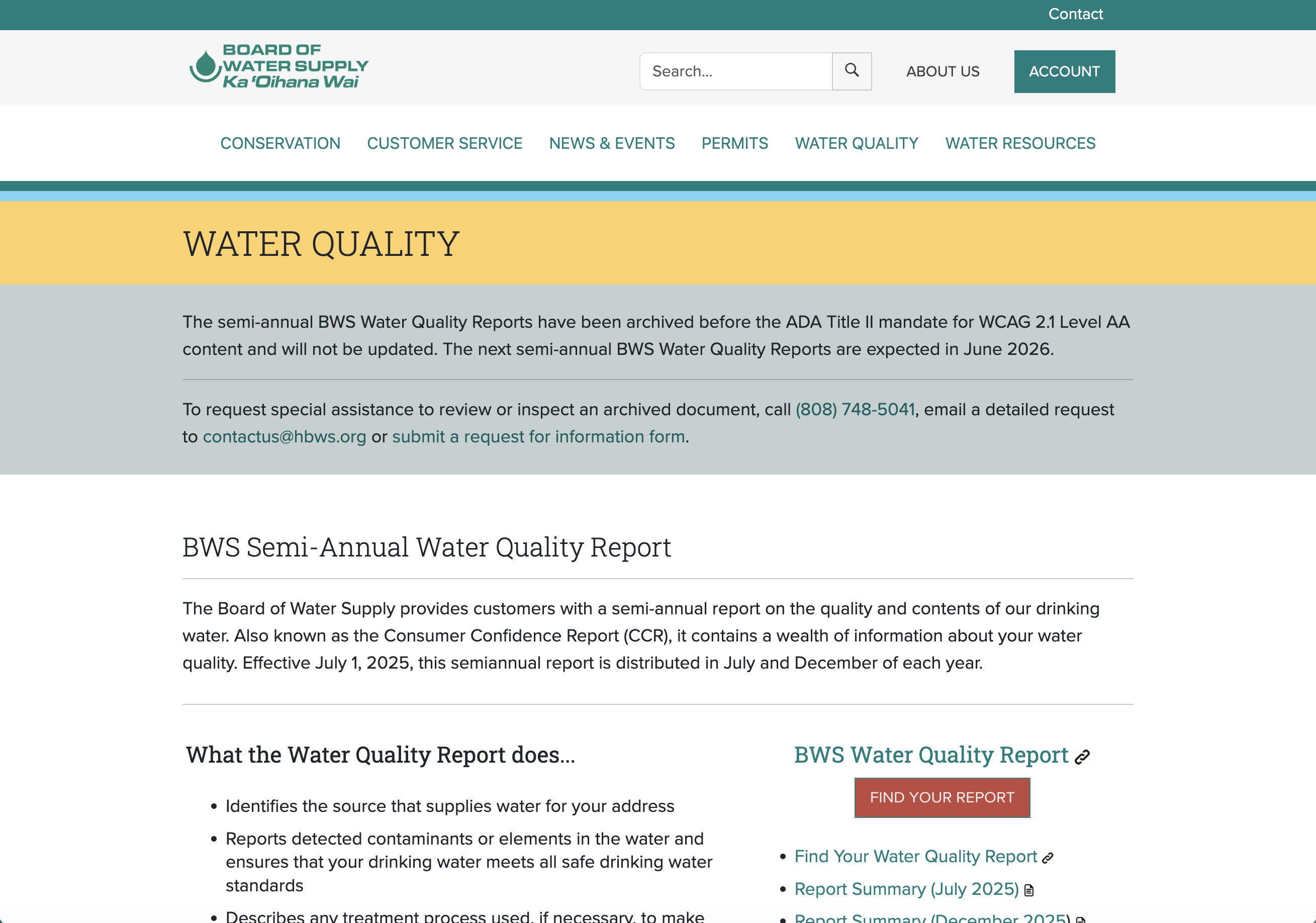 Board of Water Supply Semi-Annual Water Quality Report